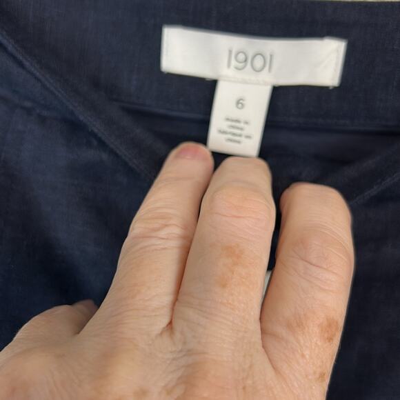 1901 Navy & Red Colorblock Linen Blend Midi Skirt | Size 6 - Picture 5 of 6